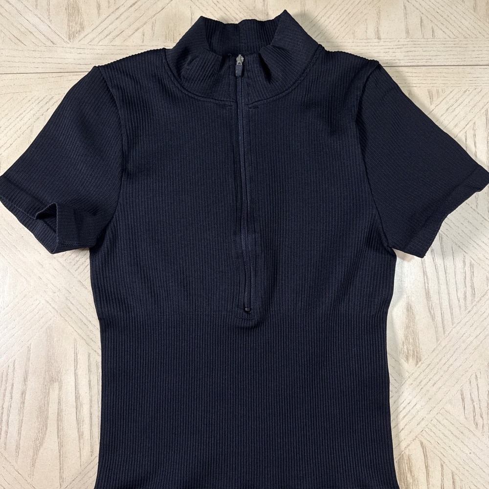 OQQ Black Ribbed Short Sleeve Zip Up Mock Neck Bodycon Mini Dress Compression S - Picture 6 of 12